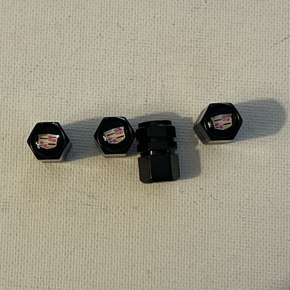 Cadillac Logo Valve Stem Caps in Black set of 4 NWT